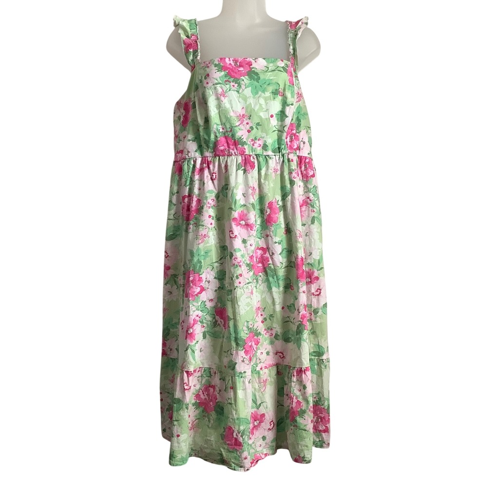 Torrid Womens Pink Green Floral Ruffle Strap Smocked Midi Dress Plus Size 2 2X